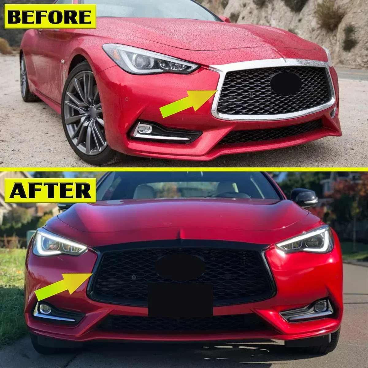 New Car Front Grille Grill Frame Cover Outline Trim Cover Overlay For Infiniti Q60 Coupe 2017-2021 Front Grille Protector Guard