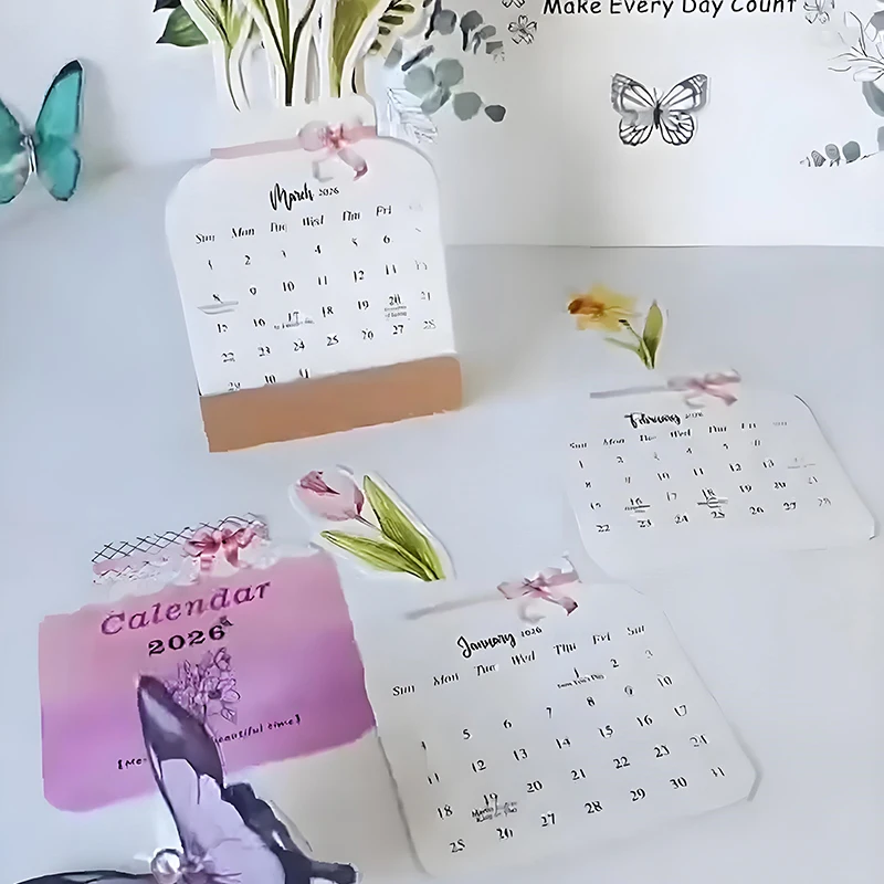 2026 Mini Desk Calendar – Bloomy Flowers Design, Standing Monthly Planner For Home, School, Office