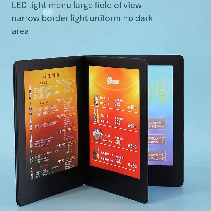 LED Menu Covers  Backlit Light Double Panel Menu Holder PU Leather Menu Folder Fits Paper for Restaurant Hotel Club Bar Wine