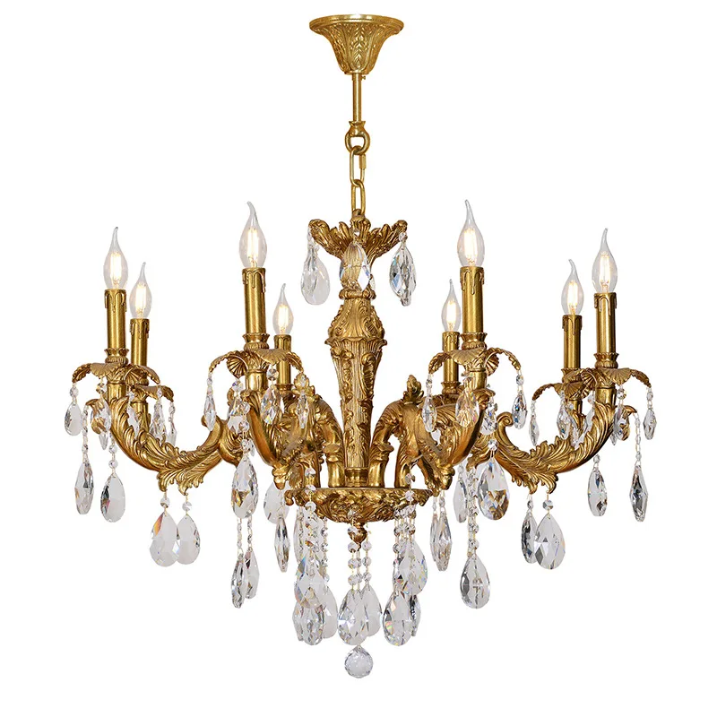 Französischer Kronleuchter aus Vollkupfer, Villa im europäischen Stil, Wohnzimmer, Esszimmer, Schlafzimmer, Kristall