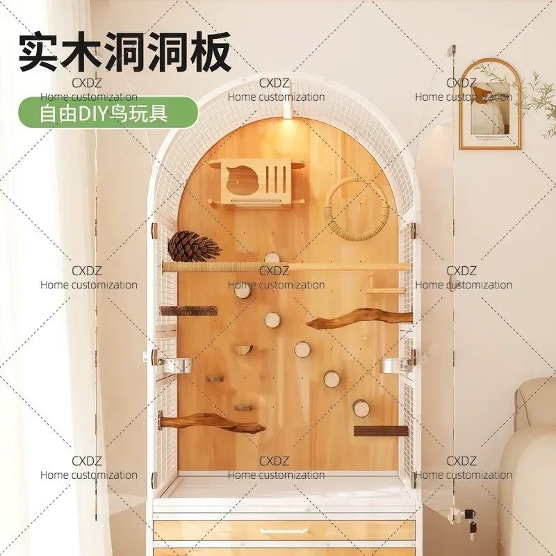 Baroque Garden Parrot Bird Cage Large Household Solid Wood New Luxury Stainless Steel Splash-proof Ecological Villa Style