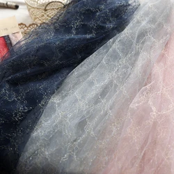 Soft Diamond Lattice Gold Thread Mesh Net Lace Fabric Diy Wedding Dress Costume Skirt Stitching Lace Fabric by the yard