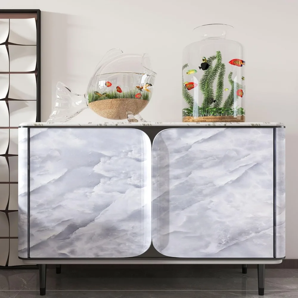 ورق اتصال قابل للتقشير واللصق بمظهر رخامي رمادي مقاوم للماء للجدار الكبير والكونترتوب، سميك ومتين مقاس 31 × 354 بوصة