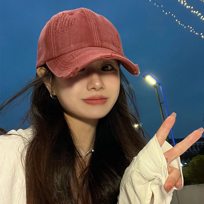 Korean Retro Broken Style Baseball Hat New Men Women Gradient Sunshade Distress Breathable Street Versatile Fashion Snapback Cap