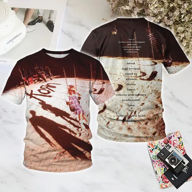 2025 New Rock Korn camiseta con estampado 3D hombres mujeres cadera tendencia Camiseta de manga corta Y2k Tops ropa de calle de gran tamaño ropa Casual para hombres