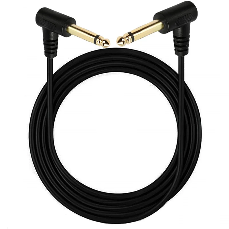 สาย1/4แจ็คโมโน6.35มม. 90องศาโค้งงอคู่สายเครื่องดนตรีแพทช์กีตาร์ไม่สมดุลสายเคเบิลตัวผู้กับตัวผู้0.3M/1.5M