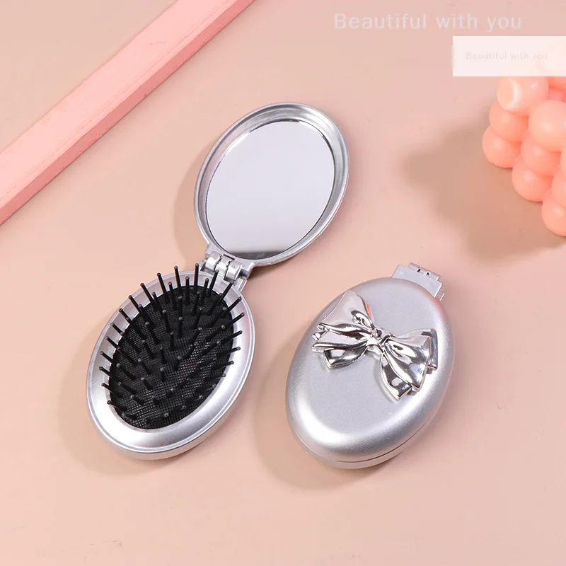 

1Pcs Folding Comb With Mirror Pocket Size Scalp Massage Comb Portable Hair Styling Brush For Women Hairdressing Accessories