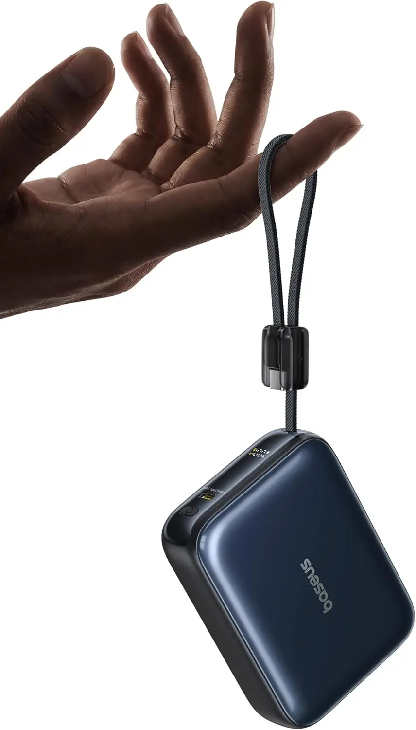 Baseus PicoGo AC22 Mini Power Bank, 20000mAh 45W PD Portable Charger Built-in USB-C Cable, Travel Essential Compact Battery Pack