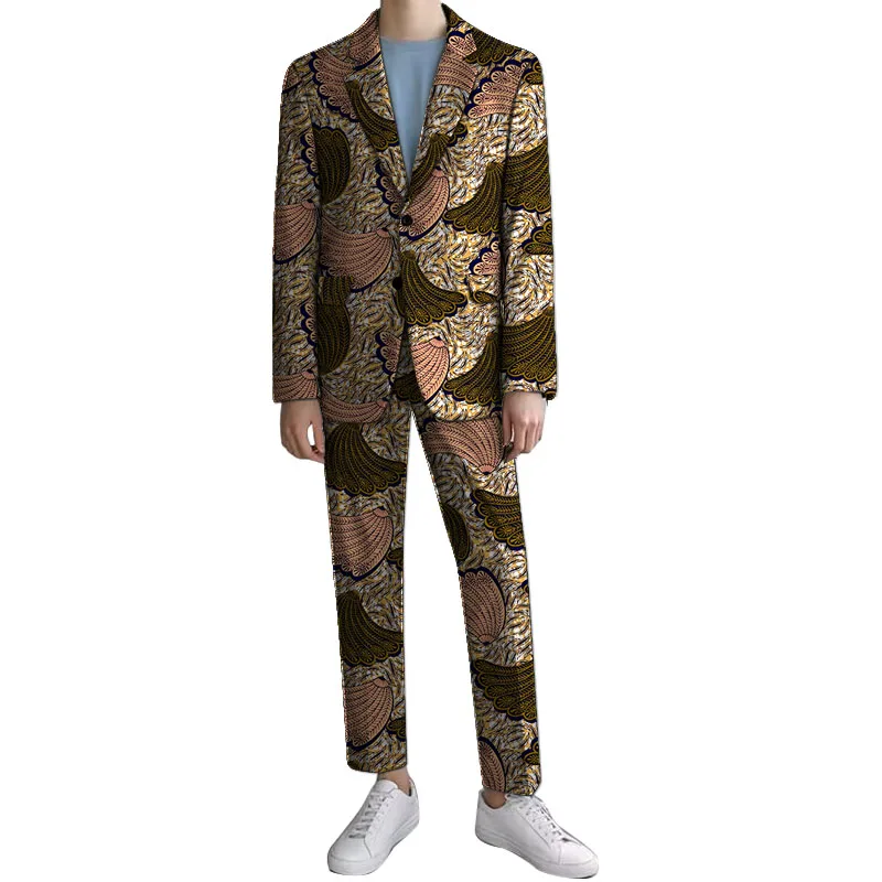 New Arrivals African Print Groom Sets Men‘s Pant Suits Blazers+Trousers Ankara Fashion Male Wedding Garments