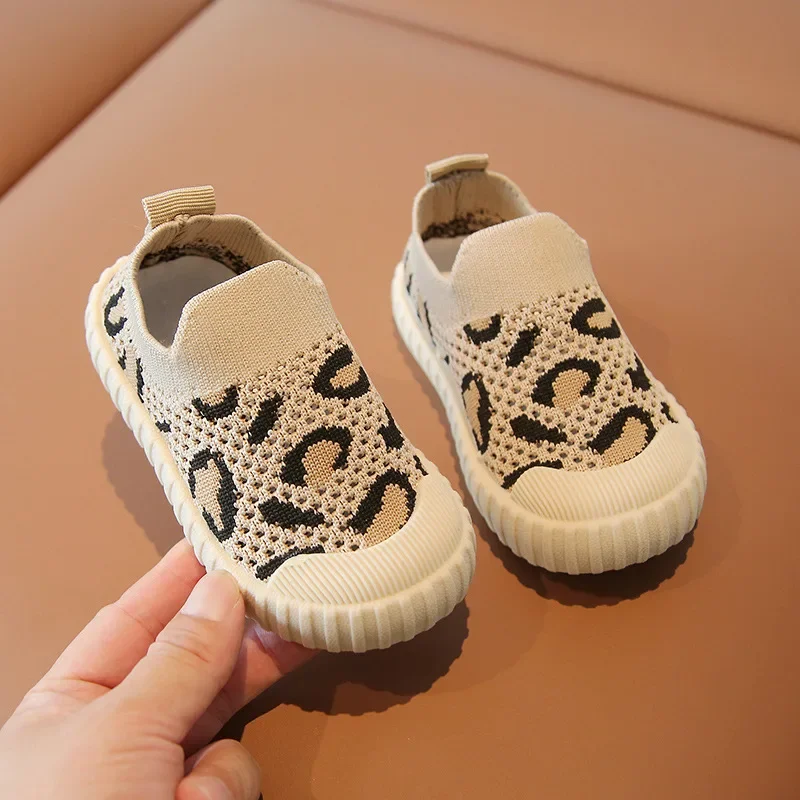 Young Children Casual Sneakers Spring Summer Boy Leopard Mesh Breathe Walk Shoes Girls Toddler Light Soft Bottom Shoes 0-3 Years