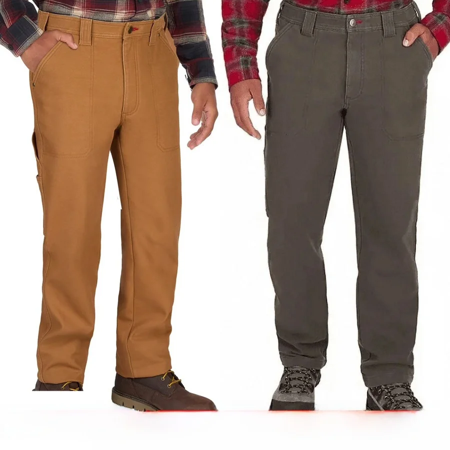 

Heavy-Duty Fleece Lined Multi-Pocket Work Trousers Outdoor Casual Pants Windproof Warm Wear-Resistant Men's Straight Leg Jeans