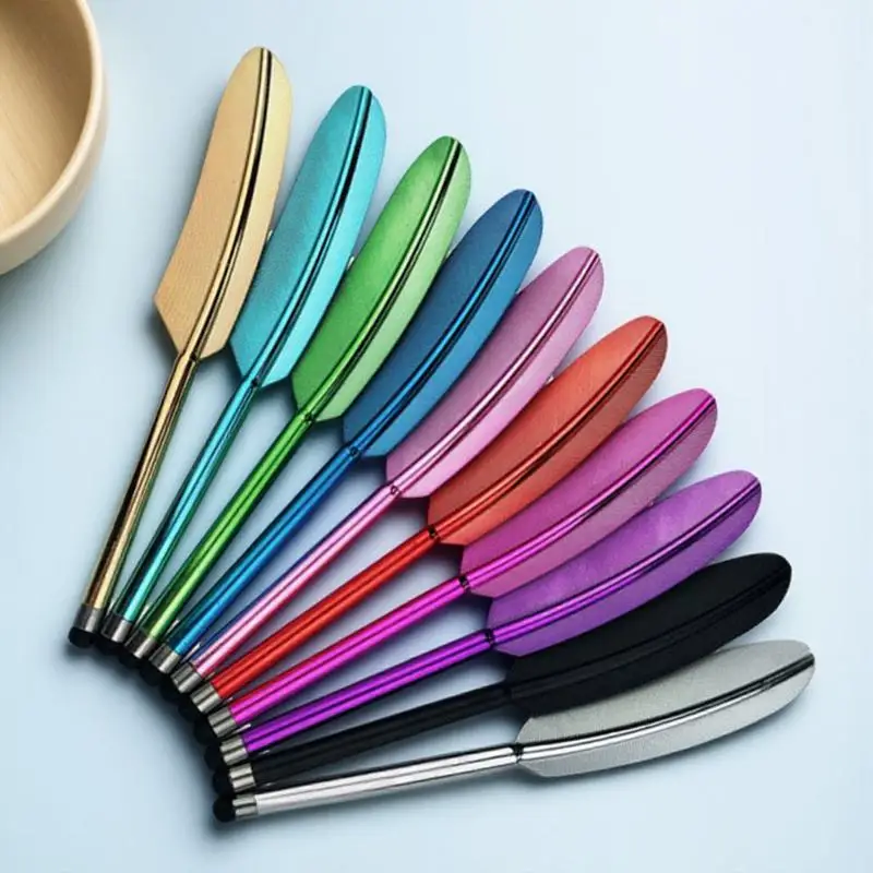 5 قطعة قلم شاشة اللمس بالسعة تصميم الريشة المعدنية للهاتف اللوحي السلس الجلد اللمس دائم موصل تلميح مختلط الألوان #6