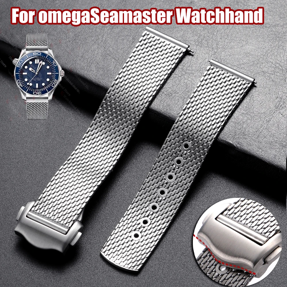 

Для Omega Seamaster 20 мм ремешок для часов из нержавеющей стали 20 мм для Omega 007 серебряный сетчатый браслет плоский дышащий дизайн ремешок для часов
