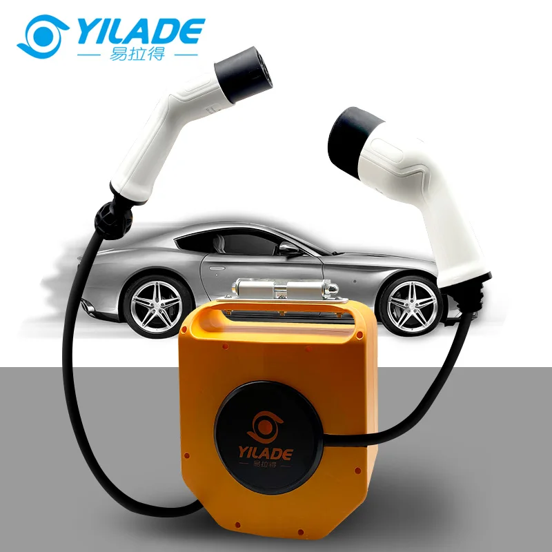 EV Charger Type2 to Type 2 5M 22KW Cable Retractor Wall Mount Spring Driven Power Cord Reel for Electric Vehicle Charging Post