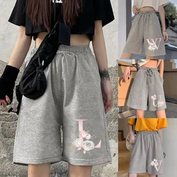 Pantalones cortos con banda elástica para mujer, pantalón corto con estampado de informal 26 letras, Harajuku, holgado