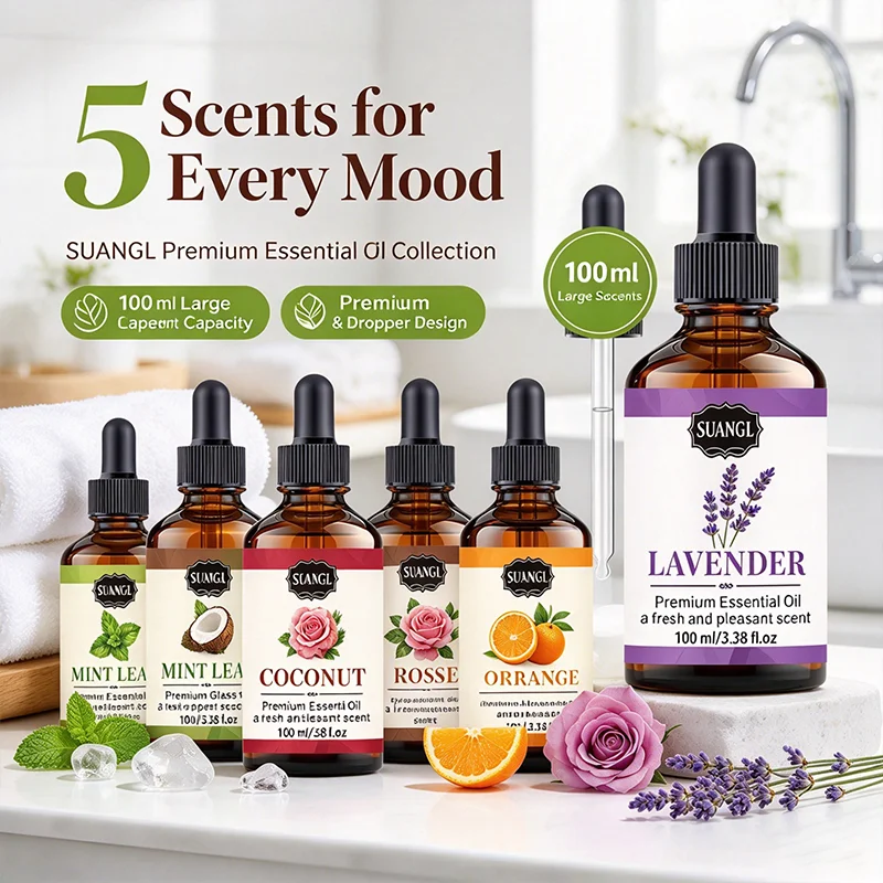 1PCS 100ML Essential Oil with Dropper Mint Lavender Rose Coconut White Tea Fragrance Aroma Oil for Humidifier Scent Burner