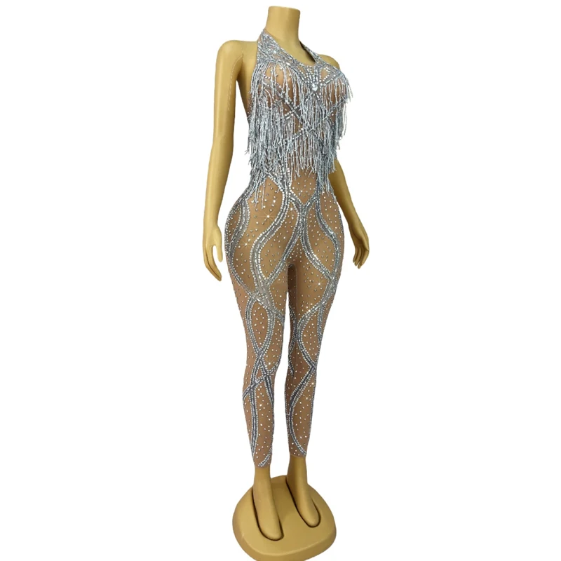 Drag Queen Gogo Kostüm Sexy Strass Fringed Overall Frauen Sänger Pole Dance Kleidung Bar Nachtclub Dj Ds Rave Outfit XS8896