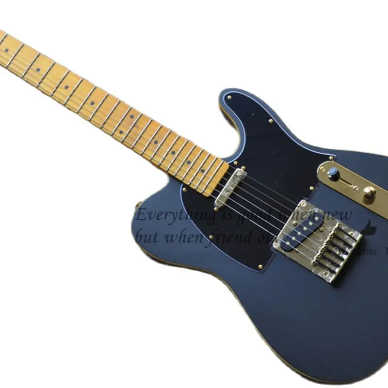 Matte Metal Blue Electric Guitar Tele Guitar Basswood Body Yellow Neck Fixed Bridge Gold Tuners