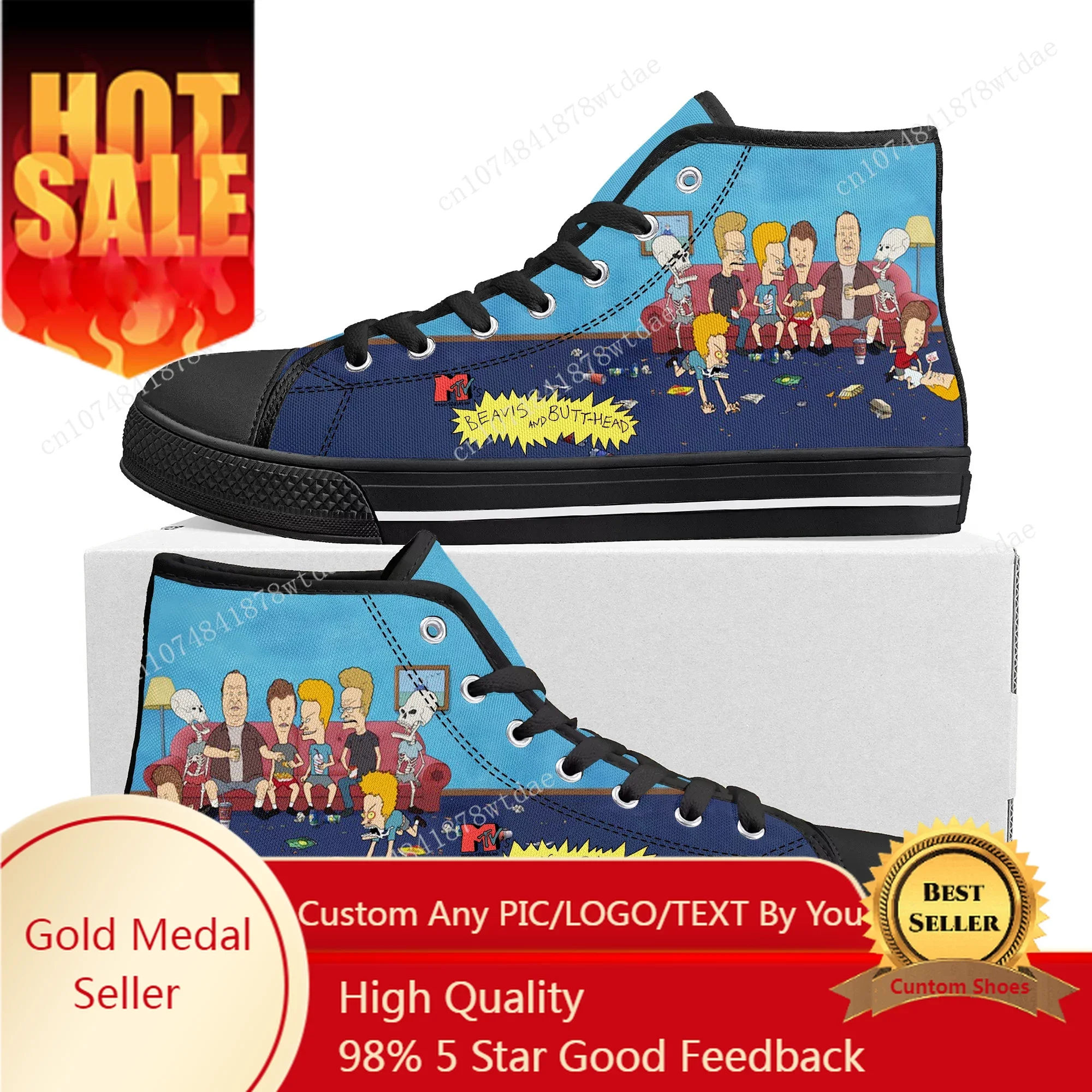 Butthead Butt Head Rock N Roll Hoge Top Sneakers Heren Dames Tiener Hoge Kwaliteit Canvas Sneaker Anime Casual Op Maat Gemaakte Schoenen