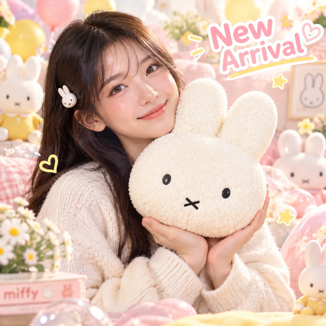 Miffy Plush Doll Soft Kawaii Black Eyes Cute Stuffed Animal Sofa Cushion Pillow Comfortable Toy Birthday Gift for Girls Boys