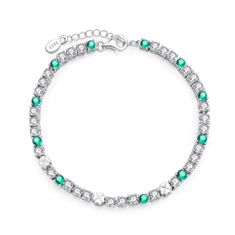 

925 Sterling Silver Four-Leaf Clover Bracelet Sparkling CZ Zircon Fashion High Quality For Women Girls Blessing Jewelry Gifts