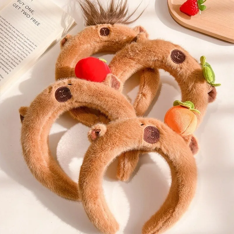 

YHJ Kawaii Capybara Kids Plush Headband Cartoon Anime Doll Hair Band Wash Face Bundle Hairbands Autumn/winter Headwear Girl Gift