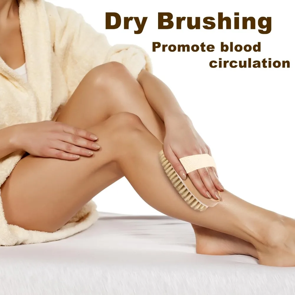 Natural Bristle Exfoliating Brush Body Scrubber for Lymphatic Drainage Blood Circulation Wet & Dry Brush Deep Exfoliation