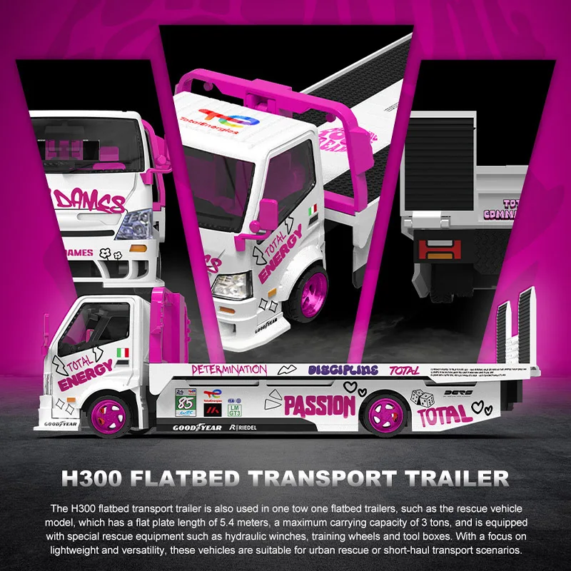 

Cool Car 1:64 H300 Flat Transport Trailer-Iron Maiden White and Pink Coated Alloy Car Model