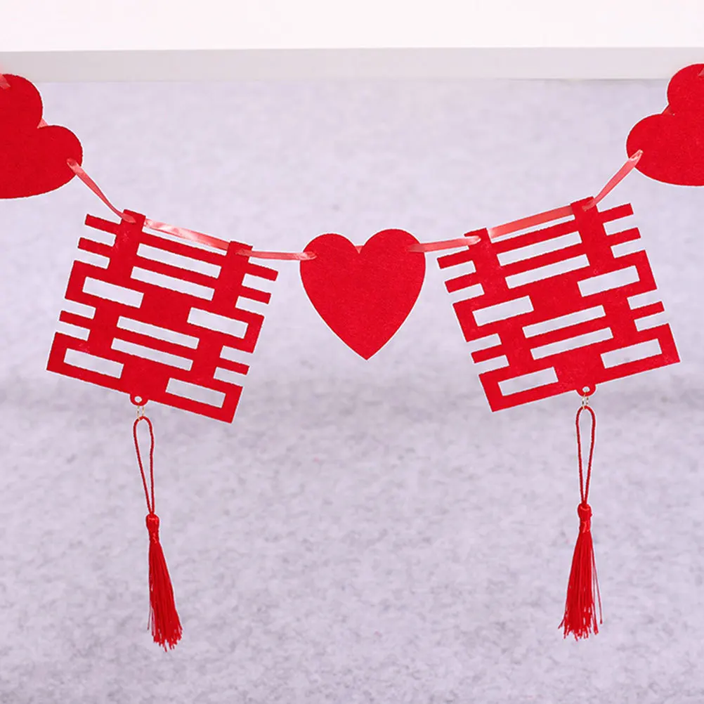 

2Set Streamer Xi Character Wall Hanging Decor for Chinese Wedding Party Red Traditional Festival Home Decoration