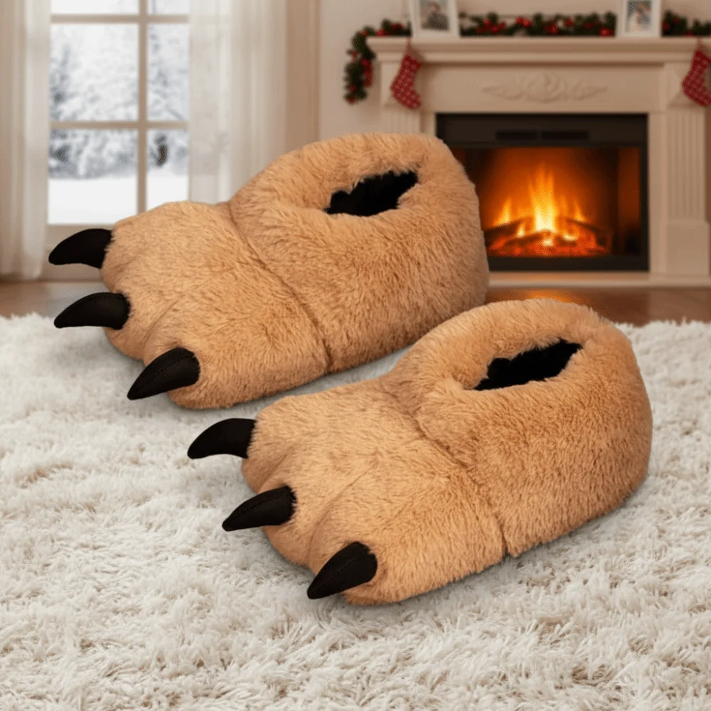 Kawaii Cartoon Winter Tiger Claw Slippers Furry Exaggerate Cosplay Props Shoes Warm Large Plush Cat Paw Boots Gifts view 3