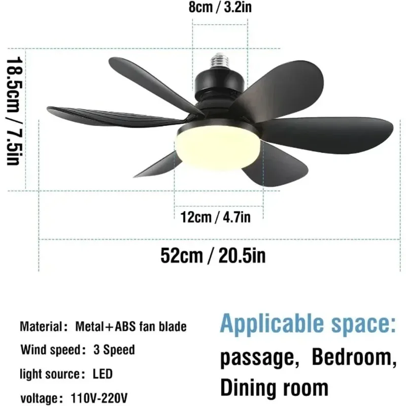 E27 LED Ceiling Fan Light Dimmable Color Temperature Modern Ceiling Mount Remote Control Smart Fan Lamp Home Bedroom Decor image 3