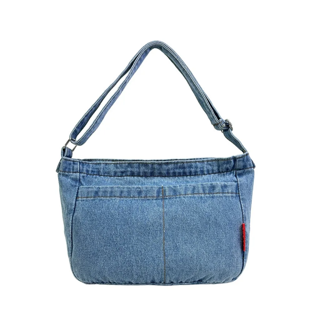 

Zipper Denim Shoulder Bag Adjustable Strap Canvas Cowboy Hobo Bag Korean Style Large Capacity Blue Cloth Crossbody Bag School