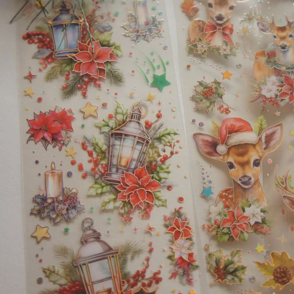 Decoração do Natal do ouro Adesivo, Elk Snowman Gift Design, PVC Tag, Scrapbooking DIY Adesivo, 3 Folhas