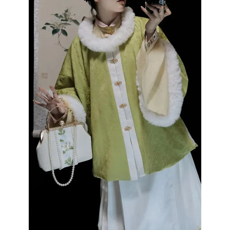 

Chinese Traditional Women Hanfu Top Ming Dynasty Style Round Neck Long Sleeve Jacquard Thickened Coat Vestidos De Mujer