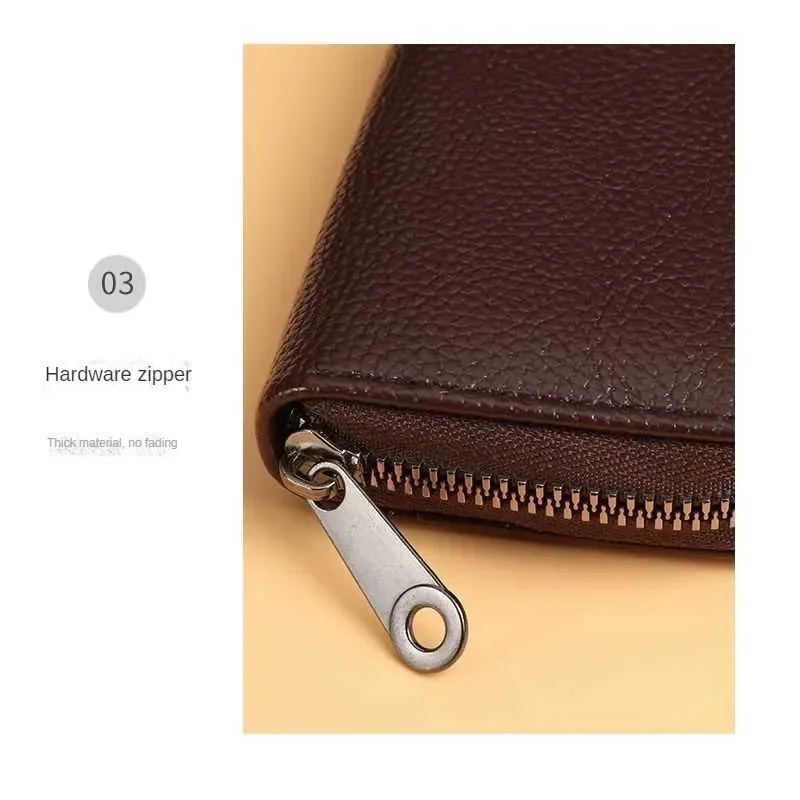 Business Card Holder Wallet Men Bank Card/ID Card/Credit Card Holder 18 Card Bits Male Coin Pouch Solid Leather Zipper Wallet