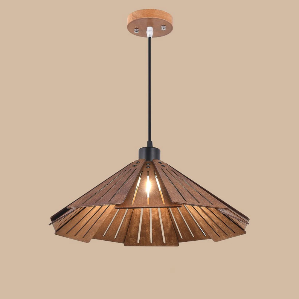 Simple Quiet Wooden Pendant Light Nordic Round Ball Creative Lamp for Living Room Bedroom Dining Room Bar Table Led Chandeliers