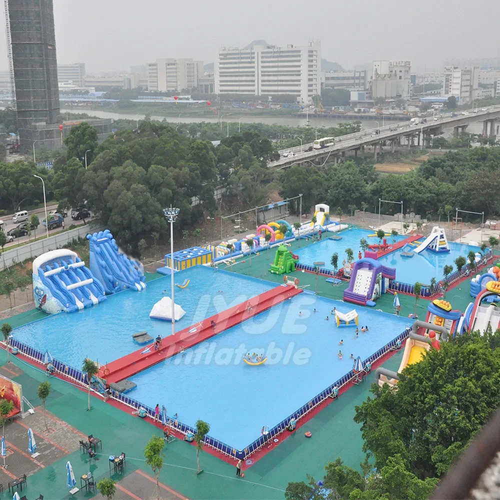 Hot Selling Custom Design Inflatable Water Park Water Slide With Metal Frame Swimming Pool For Kids and Adults