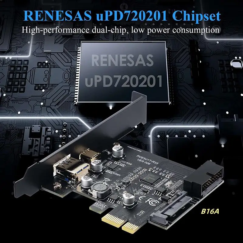 

PCI-E 1X To USB 3.2 Gen1 USB3.2 Type-C Front Adapter Card 2 Ports (Type C+ Type A) Expansion Card Plastic Expansion Card