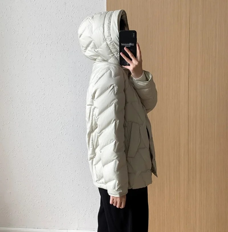 Lightweight 90% White Duck Down Jacket Women Short 2024 New Hooded Casuall Puffer Coat Female Thick Warm Windproof Parka Outwear