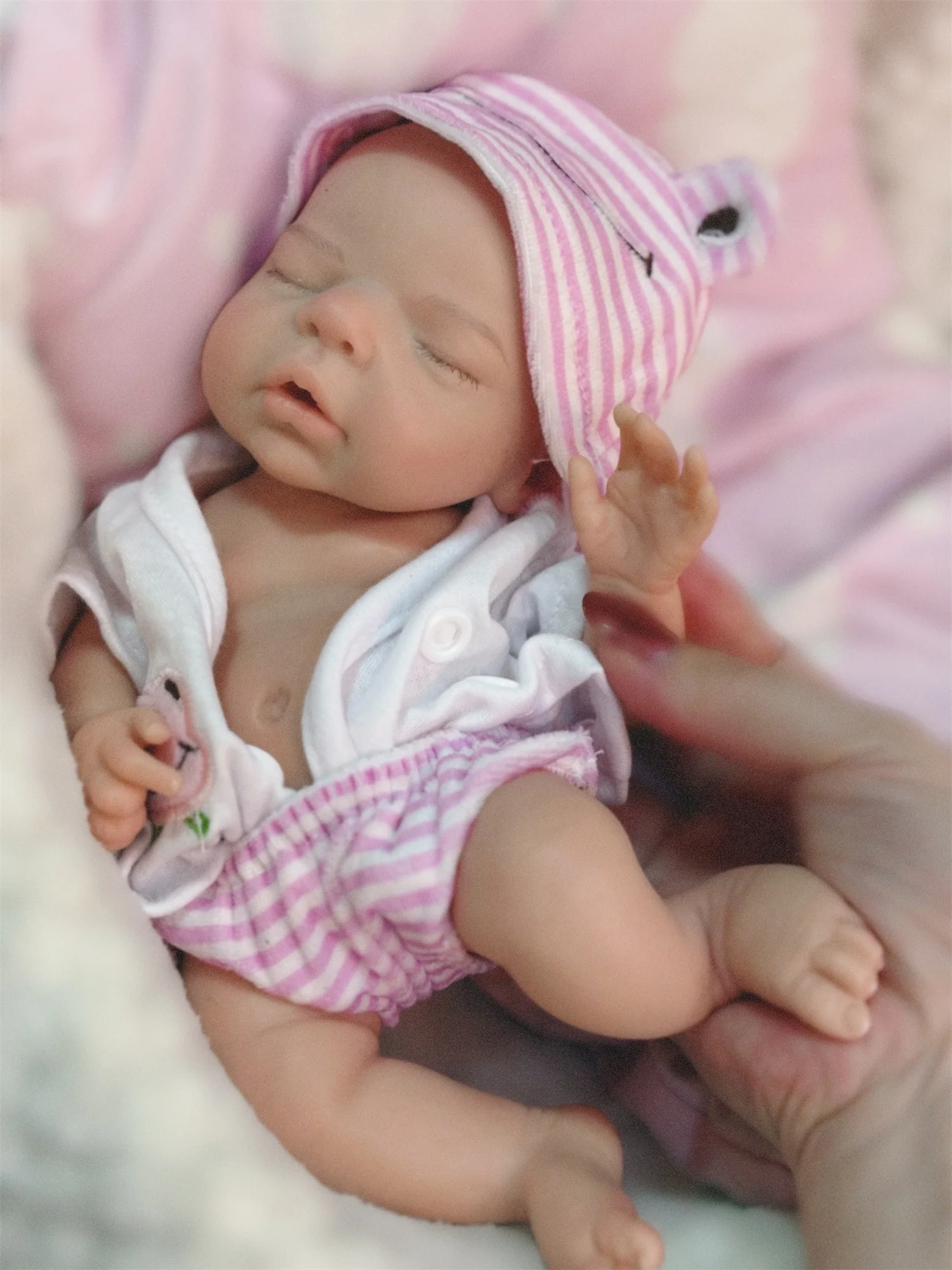 Attyi 10Inch Cute Sleeping Full Body Solid Silicone Reborn Girl Doll With Painted Skin Details Dress In Pink Outfits Bebe Reborn