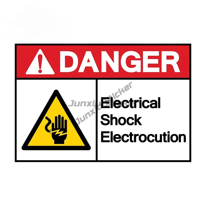อันตรายจากไฟฟ้าช็อต สติกเกอร์เตือนภัย ติดกันชน แล็ปท็อป ตู้เย็น ประตู ป้ายเตือนความปลอดภัย สะท้อนแสง