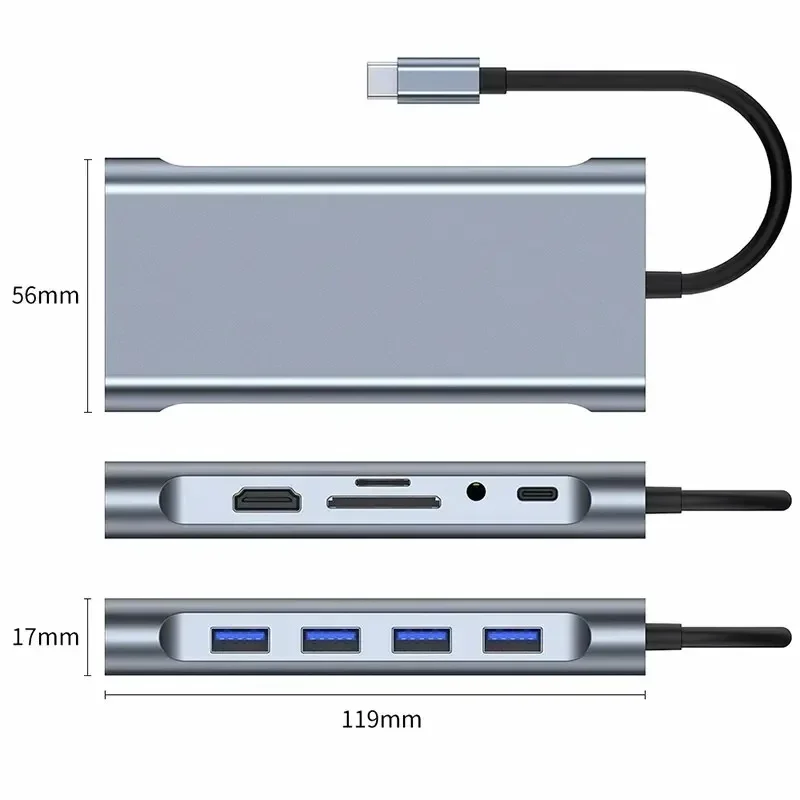 

USB HUB 4K 30Hz Type C To HDMI-compatible USB 3.0 Adapter 11 in 1 Type-C HUB Dock PD 87W USB-C Splitter for MacBook Pro Air