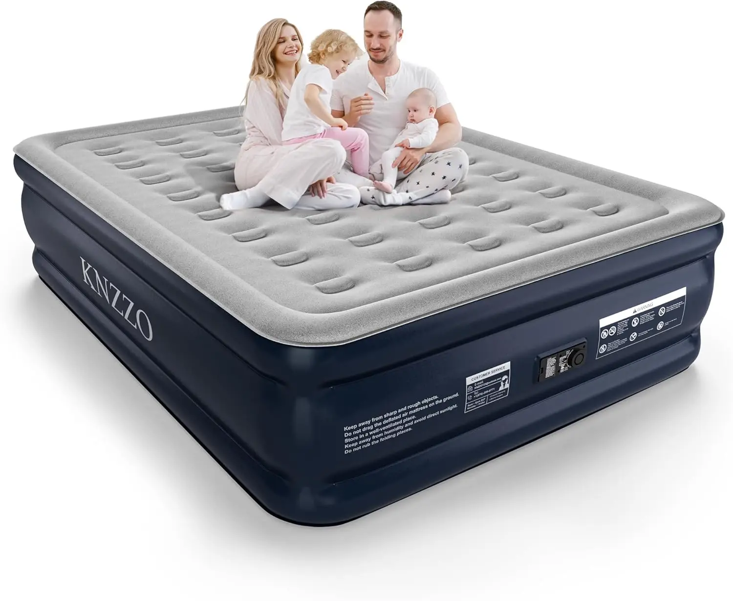 

Queen Air Mattress with Built-in Pump, 18" Quick-Inflatable Bed, Waterproof Flocking Fabric for Home and Outdoor Use