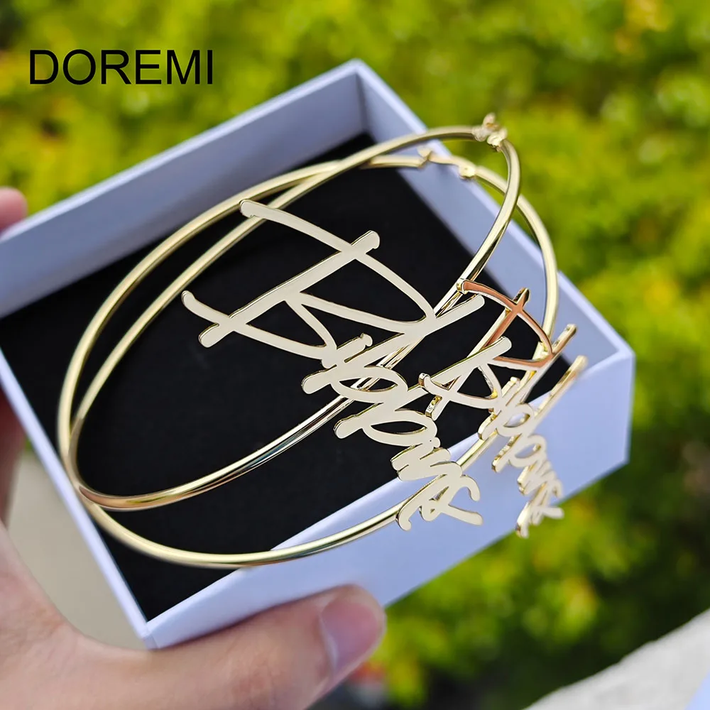 Lateefah custom earrings with stainless steel letter round Dropshipping Name Custom Name Earrings Women anti-allergy jewelry