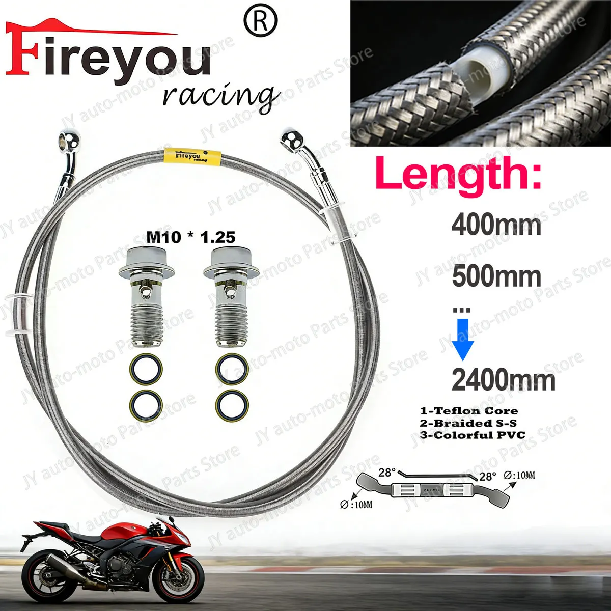Mangueira de Freio Trançada em Aço M10 para Motocicleta, Cabo Hidráulico de Embreagem AN3 28 °   Tubo de Banjo para Yamaha Aerox BWS TMAX NMAX Honda DIO