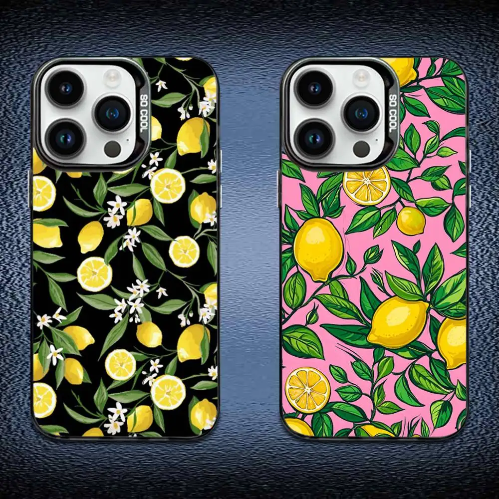 

Fruit lemon Painting Phone Case For iPhone 16,15,14,13,12,11,Mini,Pro,E,MAX Black Candy Matte Shockproof Cover
