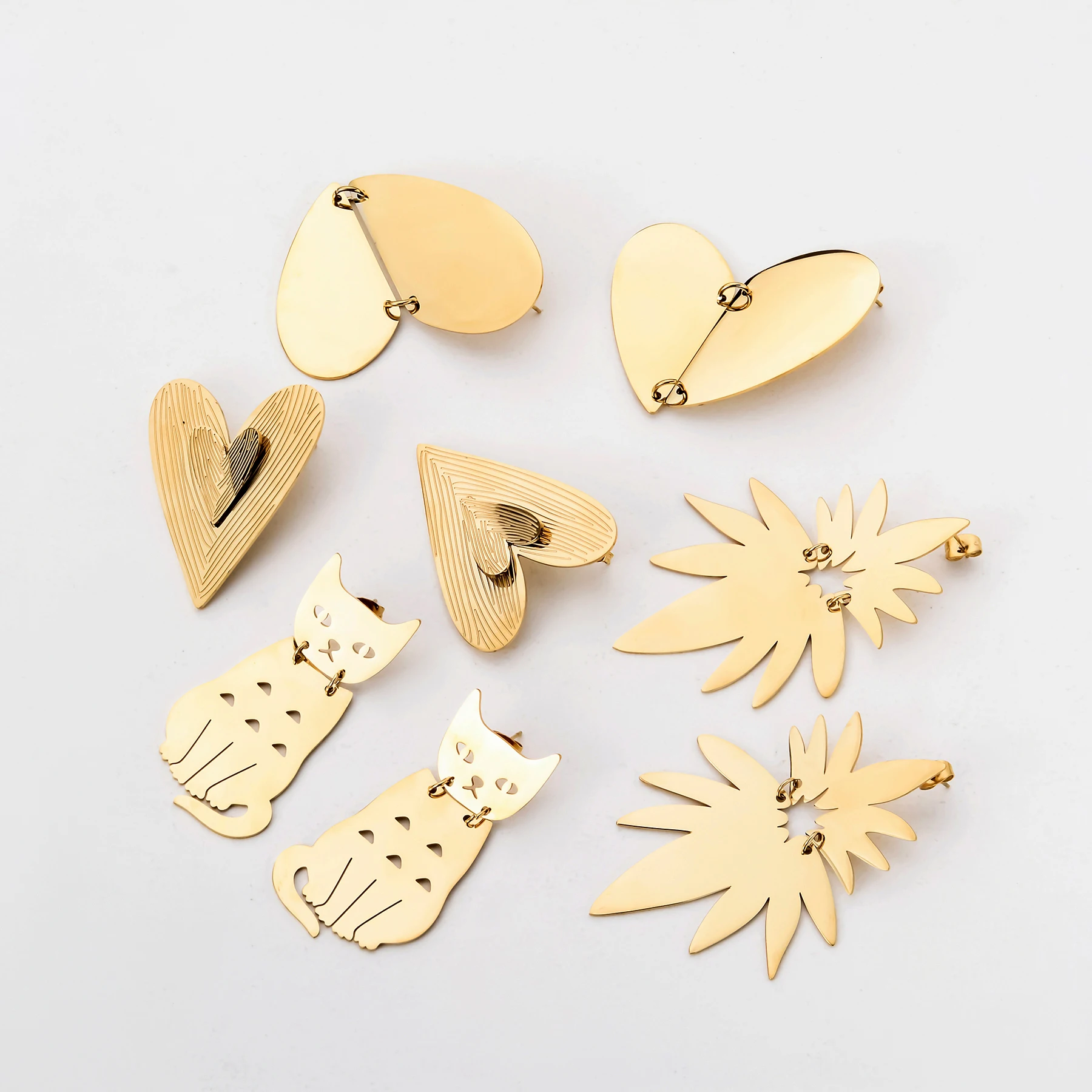 Stainless Steel Animal Earrings For Women Double Layer Splicing Love Maple Leaf Pendant Earrings Waterproof Jewel