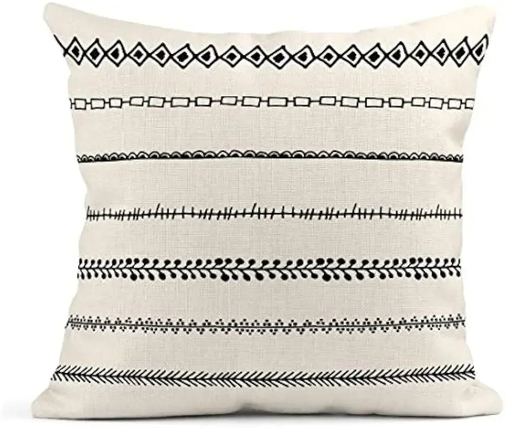 Throw pillowcase pattern black and white geometric dot border line decorative linen pillowcase home décor square cushion cover
