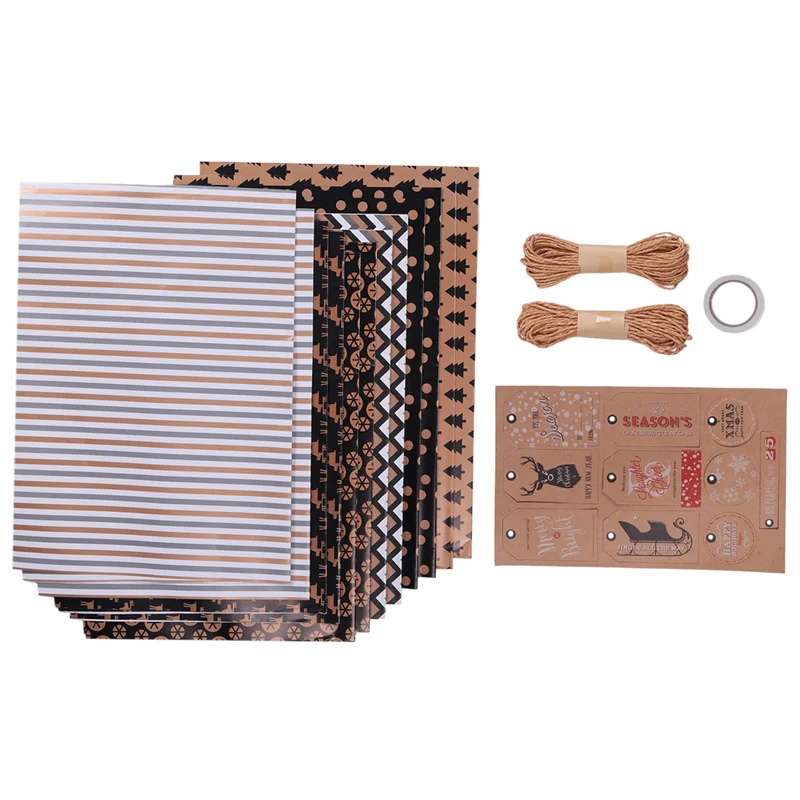 

Популярная 12-листовая рождественская упаковочная бумага, подарочная упаковочная бумага с 6 различными узорами, упаковочная бумага на Рождество