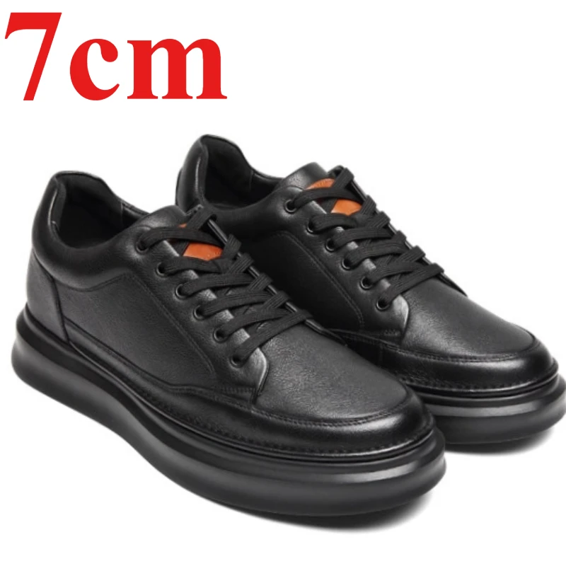 

Height Increasing Sports Shoes for Men's Casual Sneakers 7cm Invisible Elevator Shoes Male Genuine Leather Versatile Board Shoes